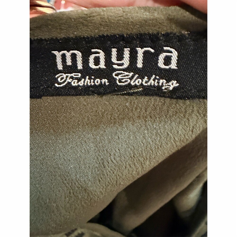 Mayra Tunic Top Womens Petite Small Olive Green Embroidered Peplum Tie - Picture 2 of 7